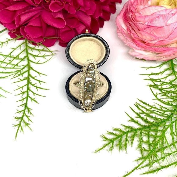 VINTAGE⚜️STERLING SILVER Filigree Abalone Ring - Picture 3 of 10